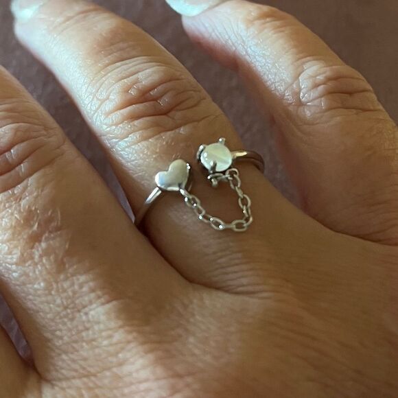 The Dainty Chain Heart ring adjustable 925 silver and moonstone - Picture 5 of 14